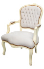 Armchair of Louis XV style beige and beige wood
