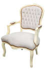 Fauteuil van beige en beige hout in Lodewijk XV-stijl