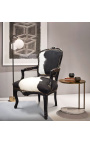 Fauteuil Louis XV de style baroque vraie peau de vache noire et bois noir