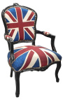 Fauteuil Louis XV de style baroque "Union Jack" et bois noir