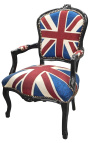 Fauteuil Louis XV de style baroque "Union Jack" et bois noir