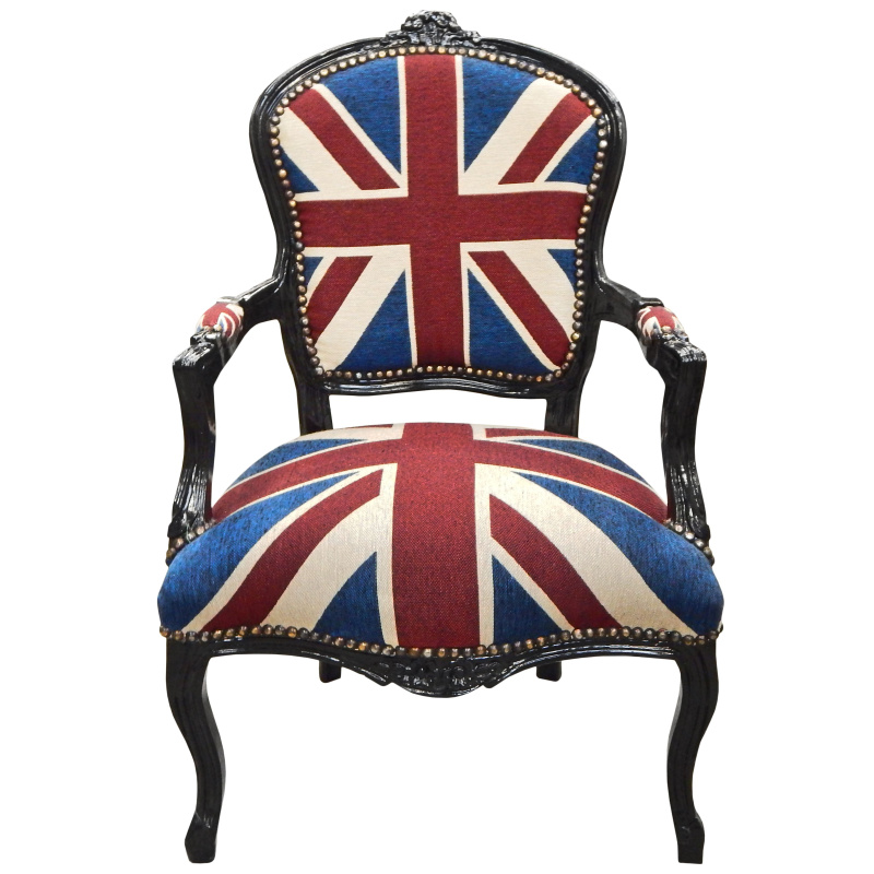 Union Jack" barok lænestol af Louis XV stil sort træ