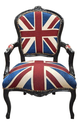 "Union Jack" baroque armchair of Louis XV style and black wood