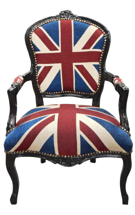 Fauteuil Louis XV de style baroque "Union Jack" et bois noir