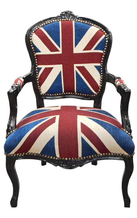 "Union Jack" barokna fotelja u stilu Louis XV i crno drvo - 1