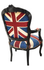 Fauteuil Louis XV de style baroque "Union Jack" et bois noir