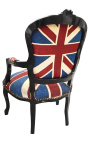 "Union Jack" baroque armchair of Louis XV style and black wood