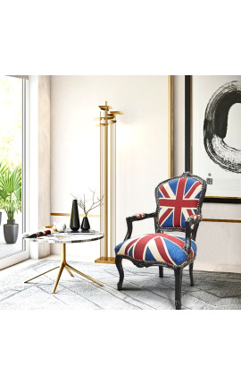 &quot;Union Jack&quot; baroque armchair of Louis XV style and black wood