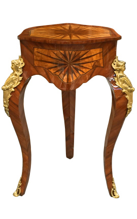 Table guéridon de style Louis XIV marqueté avec bronzes dorés