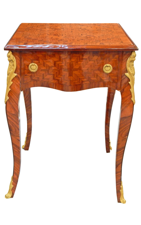 Table d'appoint carrée de style Louis XV avec marqueterie