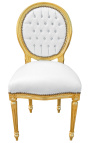 Cadeira estilo Louis XVI couro sintético branco com strass e madeira dourada