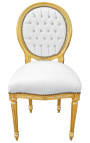 Cadira d'estil Lluís XVI imitació de pell blanca amb pedreria i fusta daurada