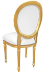Stuhl im Louis XVI-Stil, weißes Kunstleder mit Strasssteinen und Edelholz