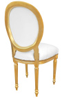 Cadeira estilo Louis XVI couro sintético branco com strass e madeira dourada