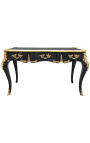 Grand bureau baroque de style Louis XV noir, 3 tiroirs