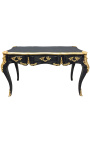 Grand bureau baroque de style Louis XV noir, 3 tiroirs