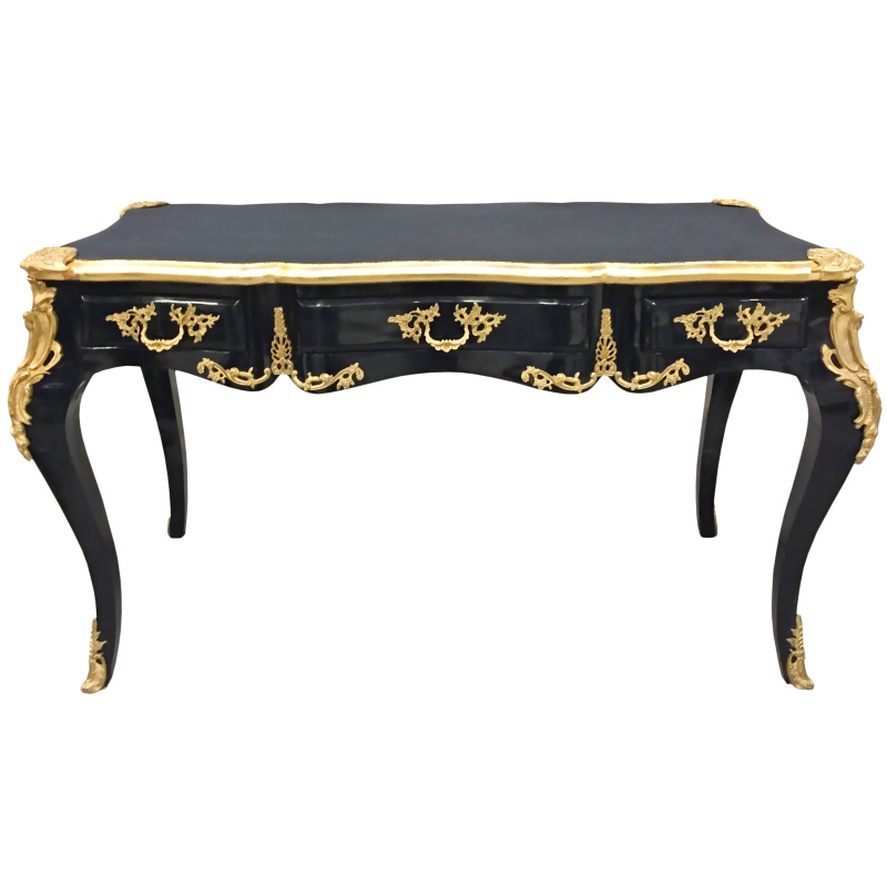 Large Baroque Black Louis Xv Style Desk, Large Glass Desk With Drawers