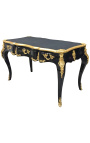 Grand bureau baroque de style Louis XV noir, 3 tiroirs