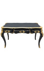 Grand bureau baroque de style Louis XV noir, 3 tiroirs