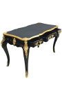 Grand bureau baroque de style Louis XV noir, 3 tiroirs