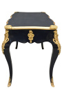 Grand bureau baroque de style Louis XV noir, 3 tiroirs