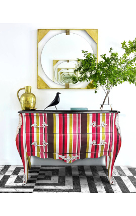 Commode baroque de style Louis XV multicolore avec 2 tiroirs et bronzes argentés