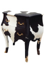 Naktinis staliukas (naktinė) tikros karvės odos su 2 stalčiais ir aukso bronzos