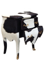 Comodino comò barocco vera pelle bovina nera con 2 cassetti e bronzi dorati