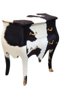 Mesita de noche cuero de vaca real con 2 cajones y bronces de oro