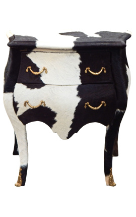 Mesita de noche cuero de vaca real con 2 cajones y bronces de oro
