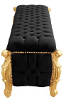 Grande panca barocca in tessuto di velluto nero in stile Luigi XV con strass e legno dorato