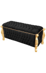 Grande banquette coffre baroque de style Louis XV tissu velours noir avec strass et bois doré