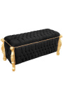 Grande panca barocca in tessuto di velluto nero in stile Luigi XV con strass e legno dorato