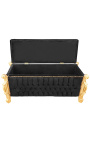 Grande panca barocca in tessuto di velluto nero in stile Luigi XV con strass e legno dorato
