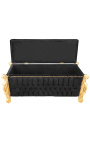 Big baroque bench trunk Louis XV style black velvet fabric with cristals and gold wood