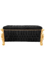 Big baroque bench trunk Louis XV style black velvet fabric with cristals and gold wood
