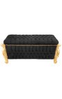 Grande banquette coffre baroque de style Louis XV tissu velours noir avec strass et bois doré