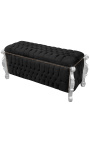 Grande panca barocca in tessuto di velluto nero in stile Luigi XV con strass e legno argentato
