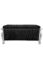 Big baroque bench trunk Louis XV style black velvet fabric with cristals and silver wood