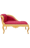 Louis XV estilo chaise longue rojo tela satinada y madera de oro