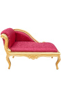 Louis XV style chaise longue red satin fabric and gold wood - 12