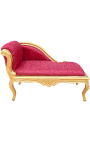 Szezlong w stylu Ludwika XV, czerwona satynowa tkanina i złote drewno