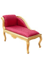 Louis XV estilo chaise longue rojo tela satinada y madera de oro