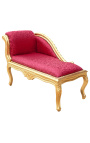 Chaiselongue im Louis XV-Stil, roter Satinstoff und goldenes Holz