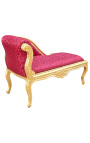 Louis XV style chaise longue red satin fabric and gold wood - 14