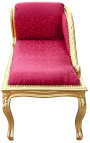 Louis XV style chaise longue red satin fabric and gold wood - 15