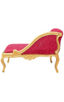 Louis XV-stil sjeselong rødt satengstoff og gulltre