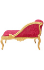 Louis XV style chaise longue red satin fabric and gold wood - 16
