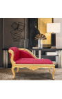 Chaiselongue im Louis XV-Stil, roter Satinstoff und goldenes Holz