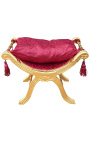 Roman bench (or Dagobert) red satin fabric and gold wood 